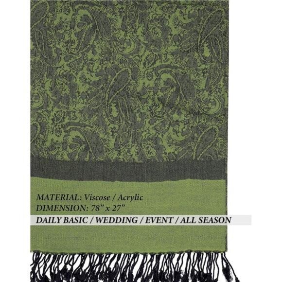 Two-Tone  Paisley Pashmina Scarf – Lightweight Olive Green - Picture 5 of 6